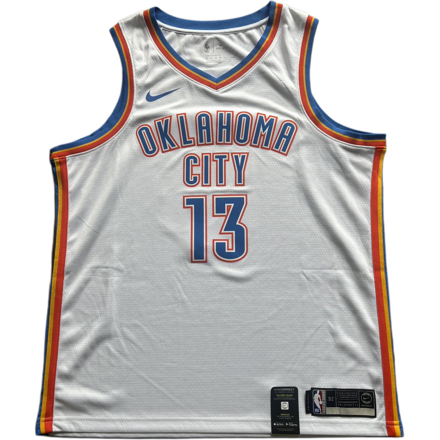 Nike NBA 19-20 Season Thunder Striped V-Neck Sleeveless Basketball Jersey Unisex jersey AV4953-101 XL