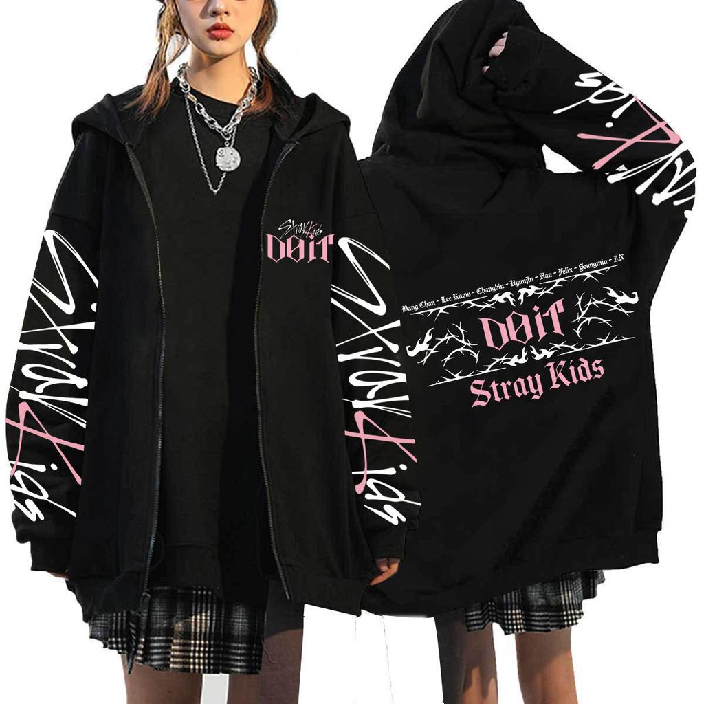 Stray Kids DO IT Harajuku Hoodie Zip Up Print Sweatshirt Loose Fit