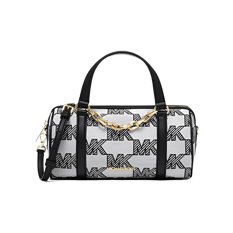 MICHAEL KORS handbag Zooey Zooey gold logo all-over chain zipper closure, fabric and artificial leather, Boston bag hand-held shoulder crossbody bag чёрный