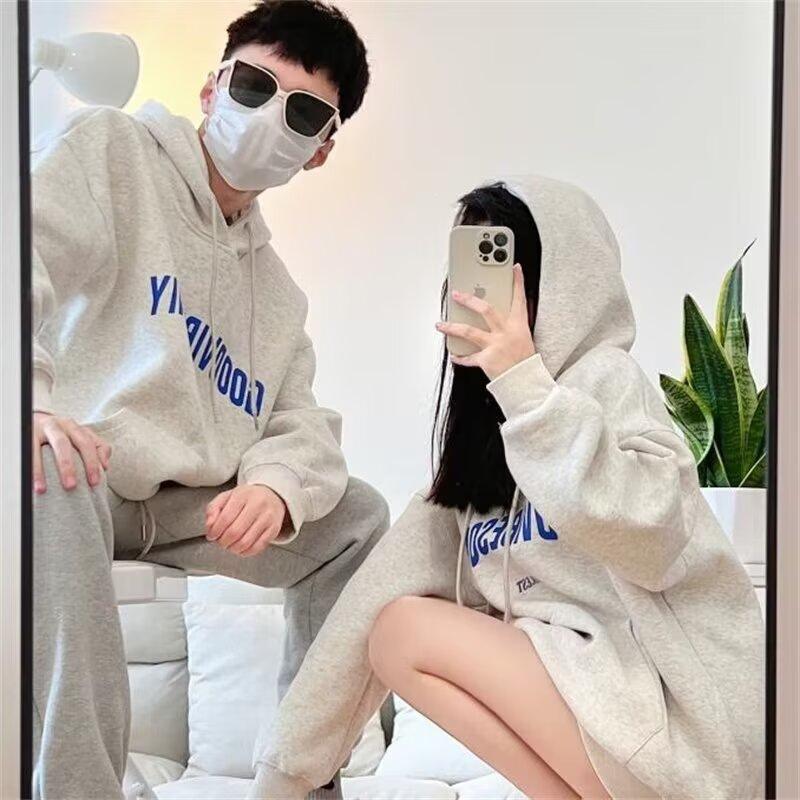 Trendy brand letter sweater men's hooded spring and autumn loose pullover street couple top jacket