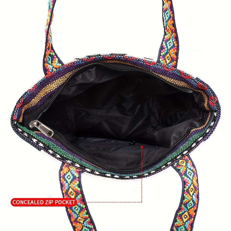 Stylish Ethnic Jacquard Handbag with Zipper Closure, Foldable & Durable for Work or Casual Outings, Work Handbag | Unique Fashion Accessory