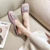 Spring and summer bag head half slippers wear new non-slip rhinestone square head flat sole shoes