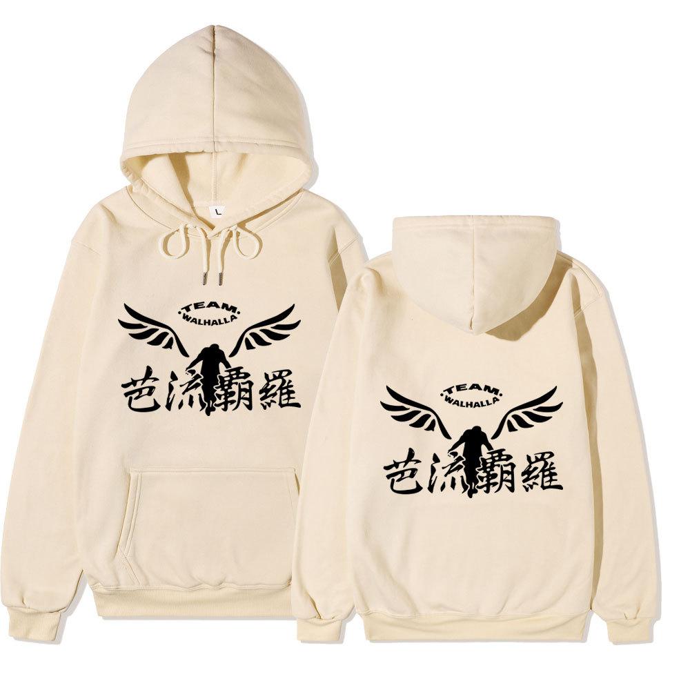 Tokyo Revengers Team Walhalla Unisex Fleece Hoodie Autumn Winter Wing Print Long Sleeve Casual Anime Pullover Sweatshirt