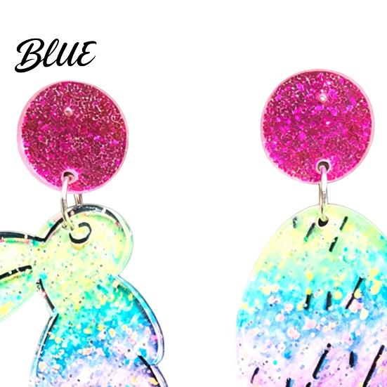 Acrylic Earrings Easter Bunny for Women Glittery and Colorful Rabbit