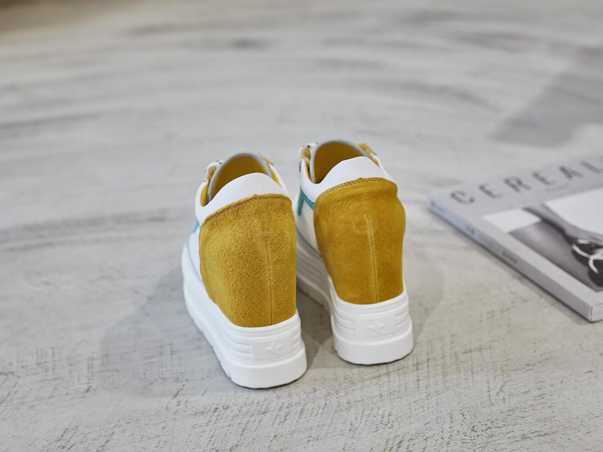 

Модная натуральная кожаная сетка 2024 Весна Новый корейский стиль женская обувь с увеличением высоты 11 см Повседневная обувь Модный женский стиль 39 жёлтый