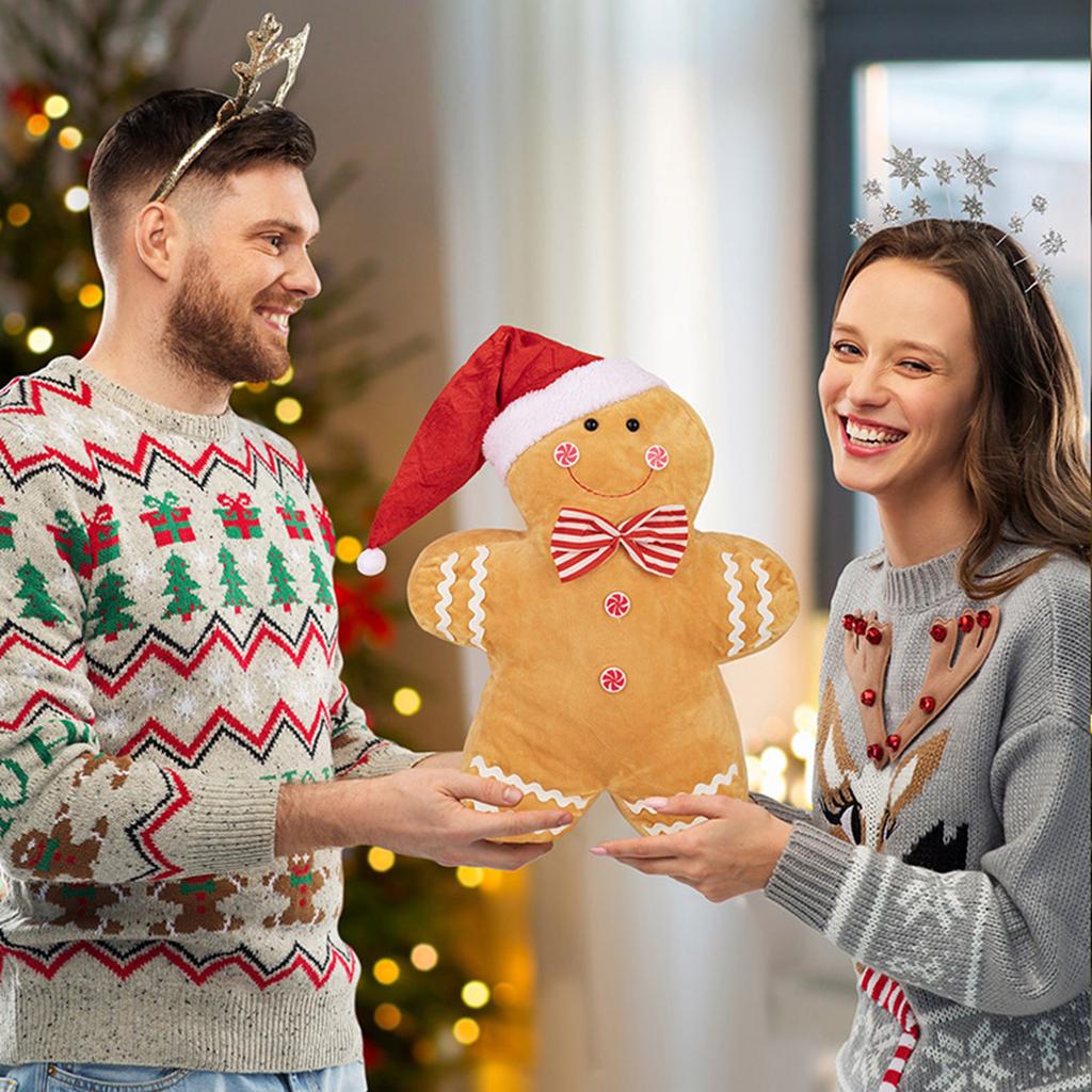 Festive Gingerbread Man Stuffed Throw Pillow for Christmas Festival Soft Plush Toy Pillow Seasonal Holiday Home Decors