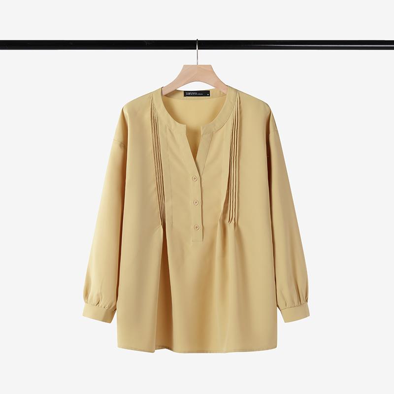 

ZANZEA Жіноча повсякденна одноколірна вільна блуза з довгим рукавом з V-подібним вирізом 4XL