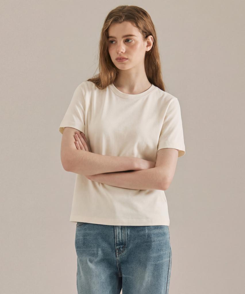 BASIC HOUSE Women'S Premium 40-Count Round Neck Short Sleeve T-Shirt Cream Lats0211