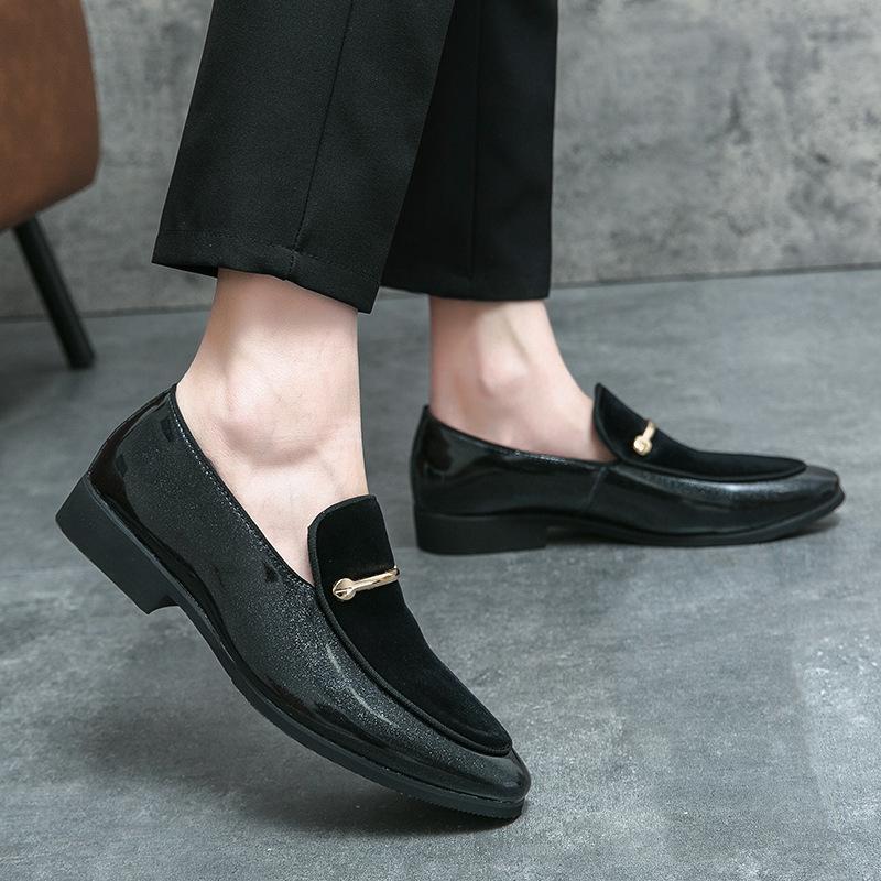 British Style Plus Size Men's Patent Leather Loafers with Pointed Toe and Rubber Sole