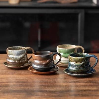 Xícara e pires de viagem nórdicos japoneses, xícara de café e pires de cerâmica vintage, conjunto de chá da tarde com estética de acampamento, xícara de leite