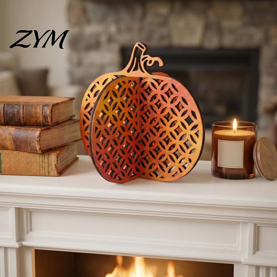 Waterproof Wooden Pumpkin Decor Thanksgiving Decor, Vintage Striped Hollow Carved Ornament Farmhouse Fall Room Accessories for Home Party, Rustic