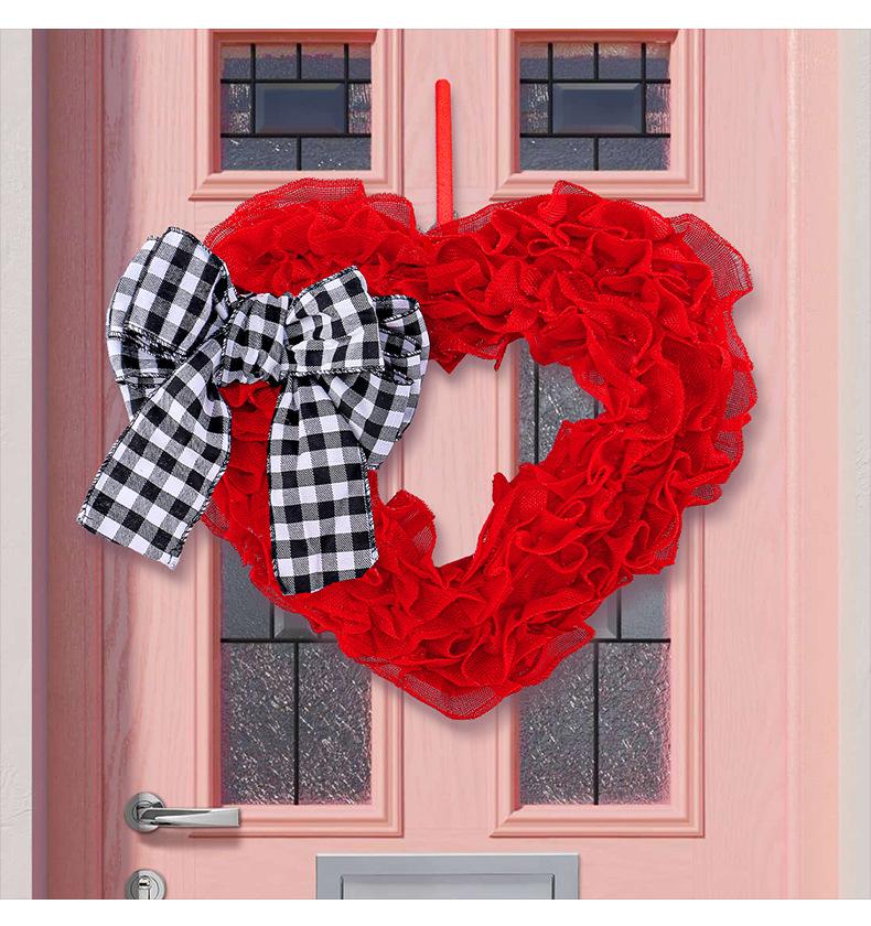 Red Roses Heart-Shaped Mother's Day Wreath - Fabric Door Decoration for Spring Festivities