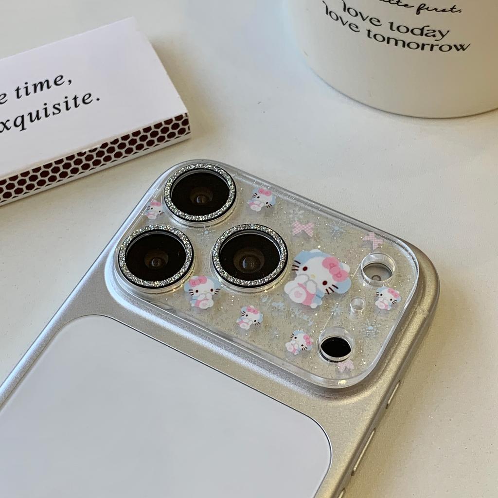 Korean INS Style Cartoon Animation Glitter Bling Camera Protector For IPhone 17 16 15 14 Pro Max Cap Kitty Lens Glass Screen Film Anti-Drop Armor
