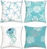 Throw Pillow Covers Seahorse Turtle Starfish Coastal Outdoor Decorative Velvet Cushion Cases For Couch Bed Home Decor Set Of 4