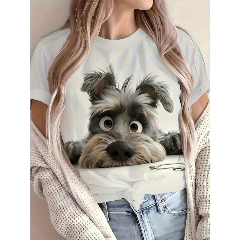 Casual Loose Fit Round Neck Short Sleeve T-Shirt With 3D Dog Print Women Men 2025
