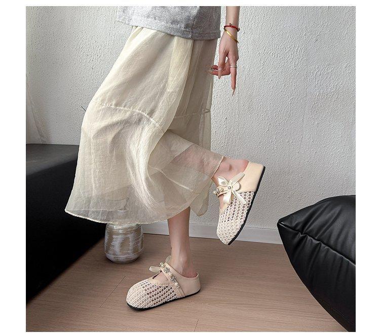 Baotou wears half slippers outside, women's summer 2025 new mesh breathable slippers, thick-soled one-pedal beaded cool slippers