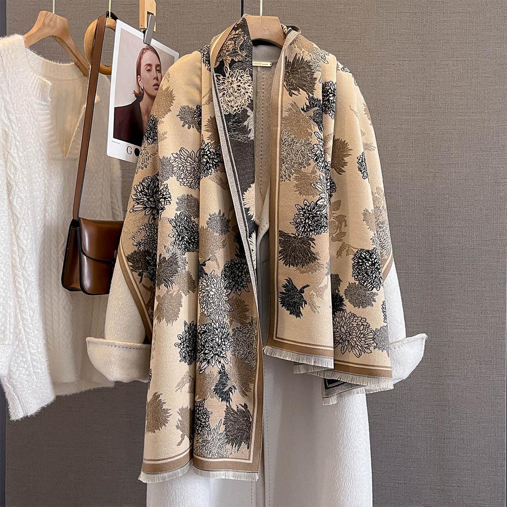 Imitation Cashmere Soft Warm Fringe Shawl Women Jacquard Scarf Autumn Winter Coldproof Windproof Blanket Blanket Bufanda Poncho