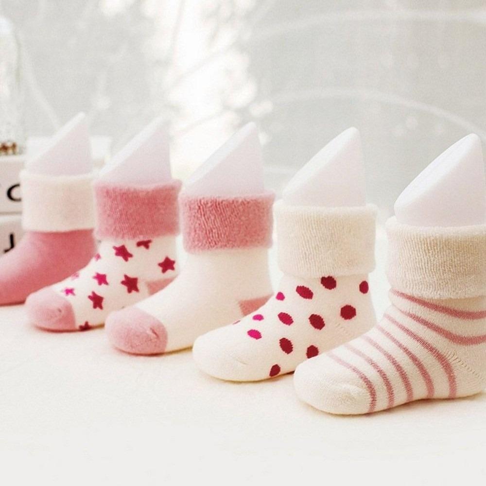 5 Pairs Pink Blue Newborn Socks Cotton Winter Socks New Baby Short Socks  for 0-3 Years Old
