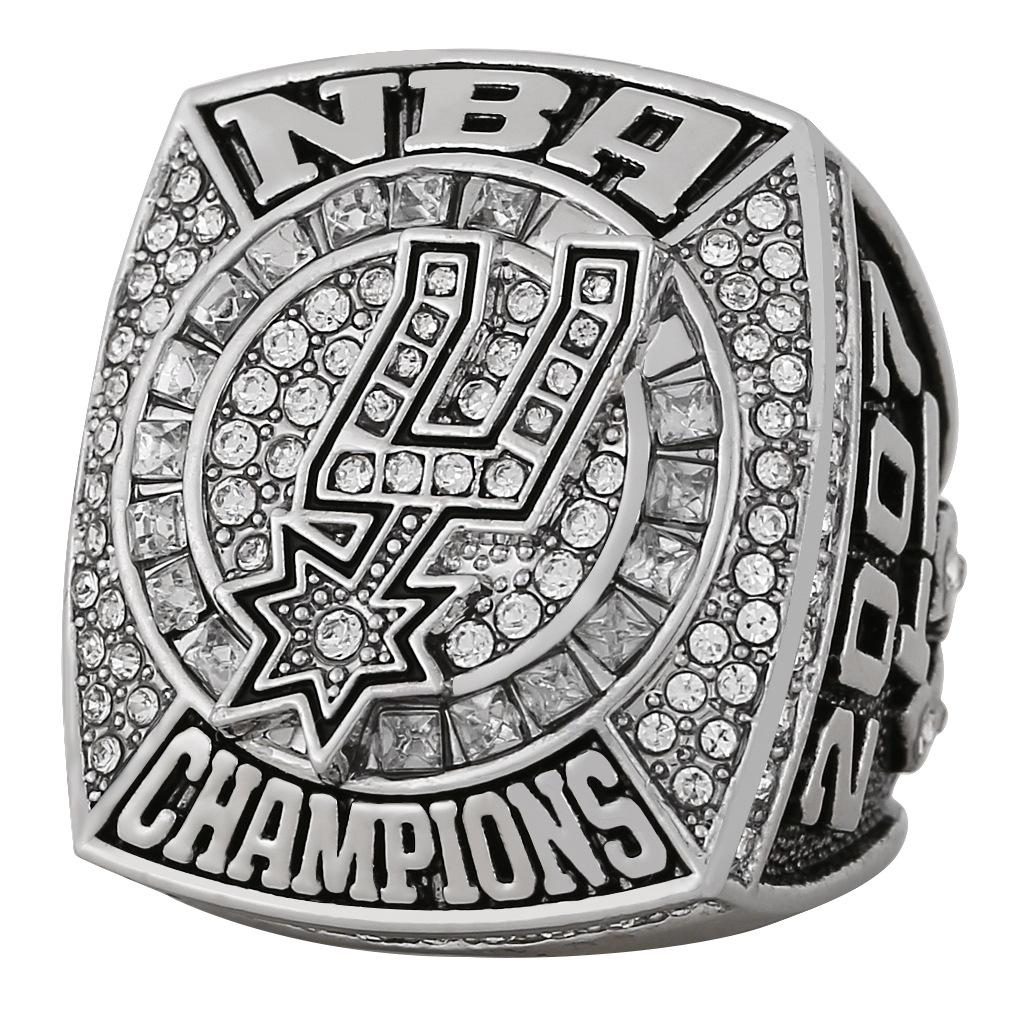 Custom Basketball San Antonio Spurs Championship Rings 5-Piece Set Alloy Champion Ring Display Box Wooden Inlaid Rhinestones 11&single ring(2007) серебряный