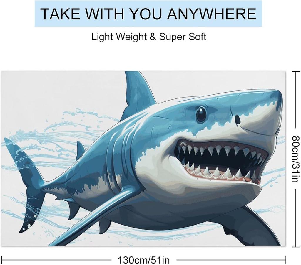 Blue Shark Beach Towel,Oversized Pool Towels for Adults, Soft Plush Lightweight Travel Towel, Absorbent Beach Blanket for Pool