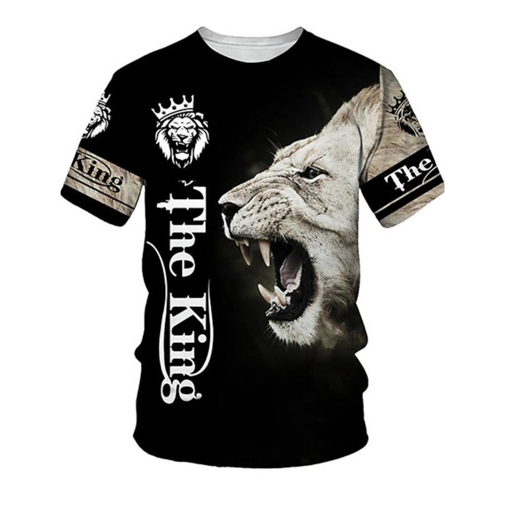 2026 New Men's Gender-Neutral T-Shirt 3D Printed Lion Round Neck Casual Short Sleeve Top Street Wea Men'st-Shirtoversizedt-Shirt