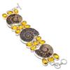 Natural Ammonite Fossil, Citrine Gemstone 925 Sterling Silver Bracelet 7-8" P8s99