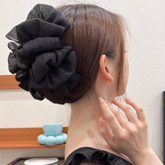 Pinza per Capelli da Donna Decorazione in Tessuto Multistrato Colore Solido Artiglio Forte Antiscivolo Decorazione Capelli Organizzazione Strumento per Acconciatura da Donna