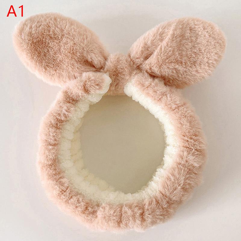 1Pc Rabbit Ear Plush Headband Women Solid Color Plush Hairband Hair Hoop Girls Fashion Makeup Hair Accessories