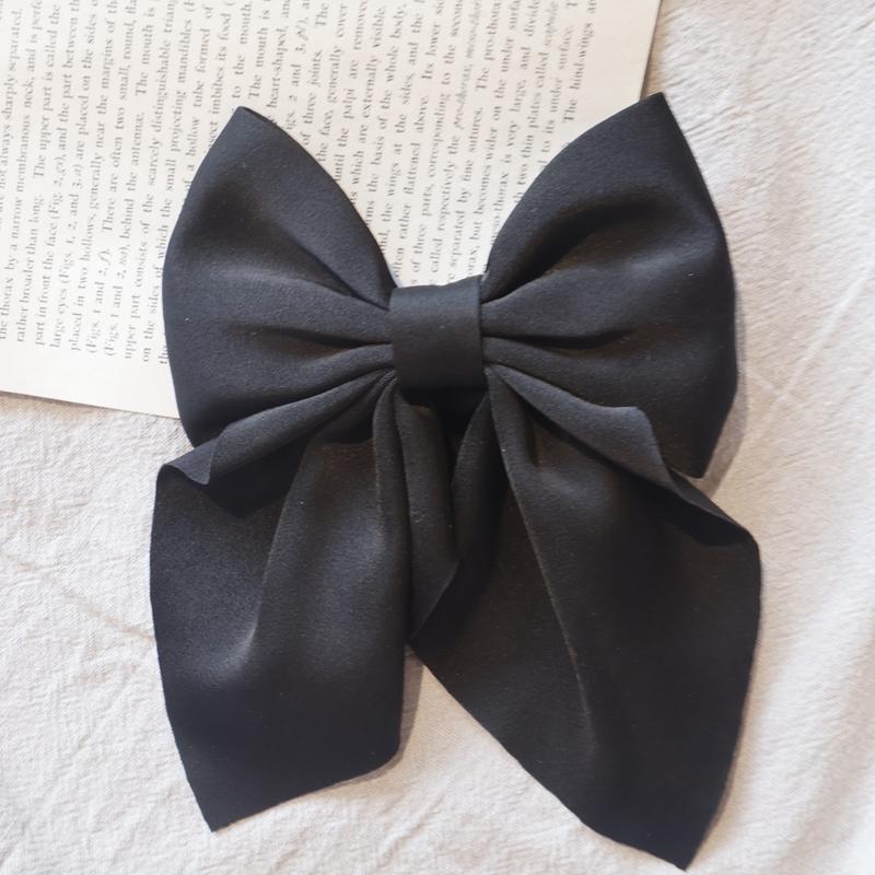 Elegant Bow Ribbon Hair Clip Fashion Simple Solid Satin Spring Clip Hair Pin Retro Headband with Clips Girls Hair Accessories