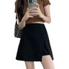Plus Size Black High Waist Slit Midi Skirt - 2025 Summer A-Line Slimming Irregular Design