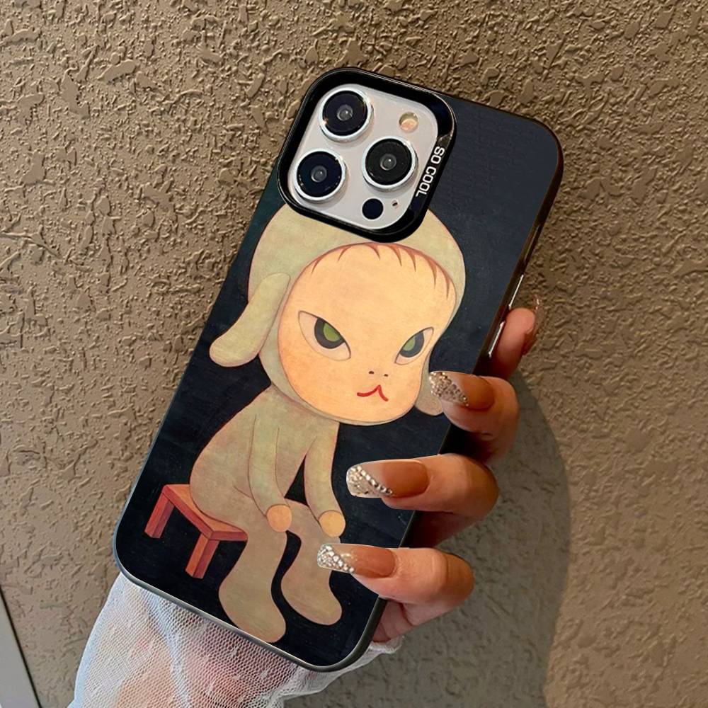 Contemporary Art Yoshitomo Nara Phone Case Color Silver Shell For LPhone 17 16 16e 15 14 13 12 11 Pro Max Plus