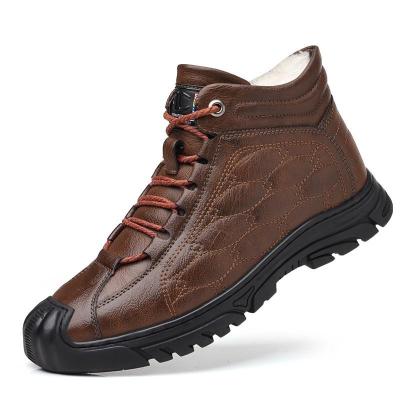 Men's Winter Cotton Leather Boots: Plus Velvet Warm, Non-Slip, Casual Outdoor, Snow & Dad Shoes