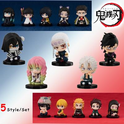 5Pcs/Set Q Version Demon Slayer Sitting Ghost Doll Tanjiro Nidouzi Inosuke Zenizu Figure Action Model Model Kid Christmas Presents
