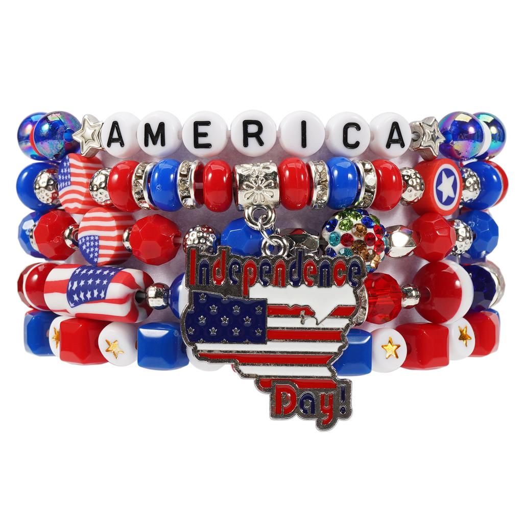 4th of July Bracelets USA Bead Bracelet American Flag Bracelets Patriotic Independence Day Bracelet