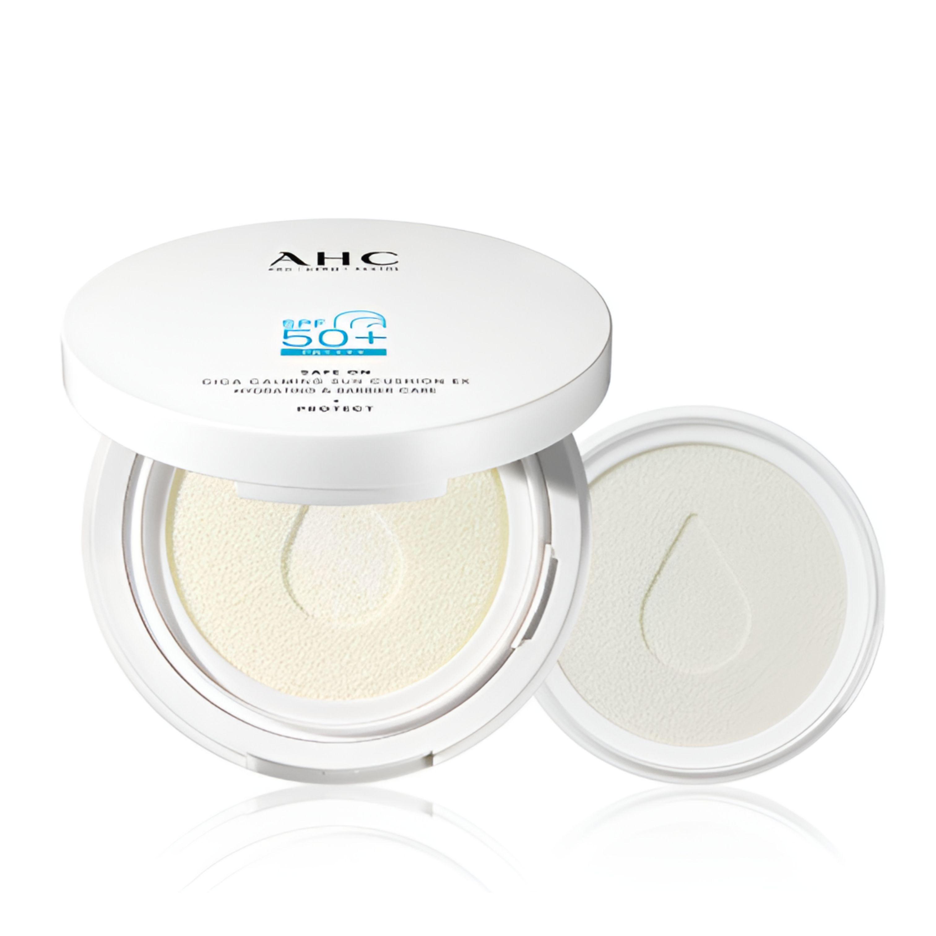 

AHC Safe On Cica Calming Sun Cushion EX SPF50+ PA++++ 25g + Refill – Soothing UV Protection Sunscreen Cushion Set