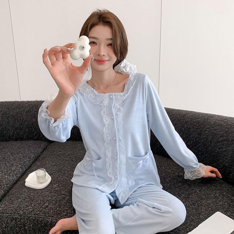 

Женский комплект пижамы из сладкого кораллового флиса - Двусторонний тонкий флис, можно носить дома и на улице, Комфорт осенью и зимой XL небесно-голубой