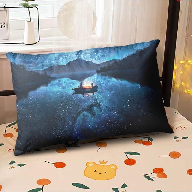 Starry Sky Sunset Sea Pillow,2D Night Scene Pillow Core and Case Set,Aesthetic Pillow for Student Dormitory