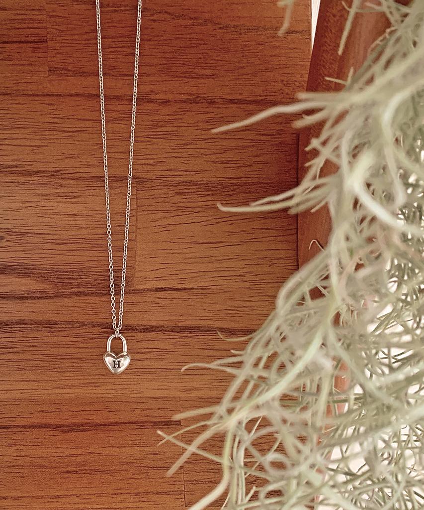 Code.H (Silver 925) Volume Heart Lock Initial Necklace (Type A)
