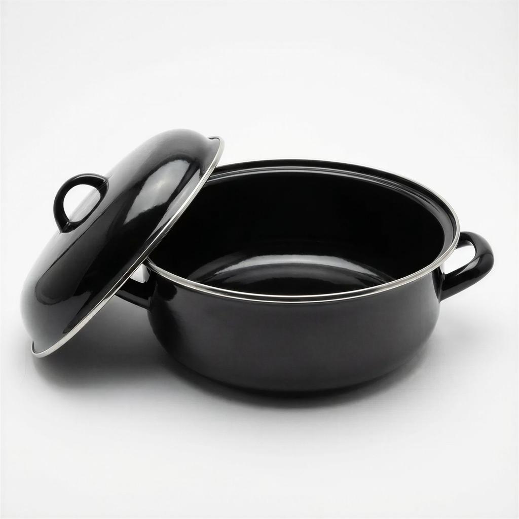 ENAMELLED POT 4.5L STEEL BLACK 28cm FOR GAS AND ELECTRIC COOKERS