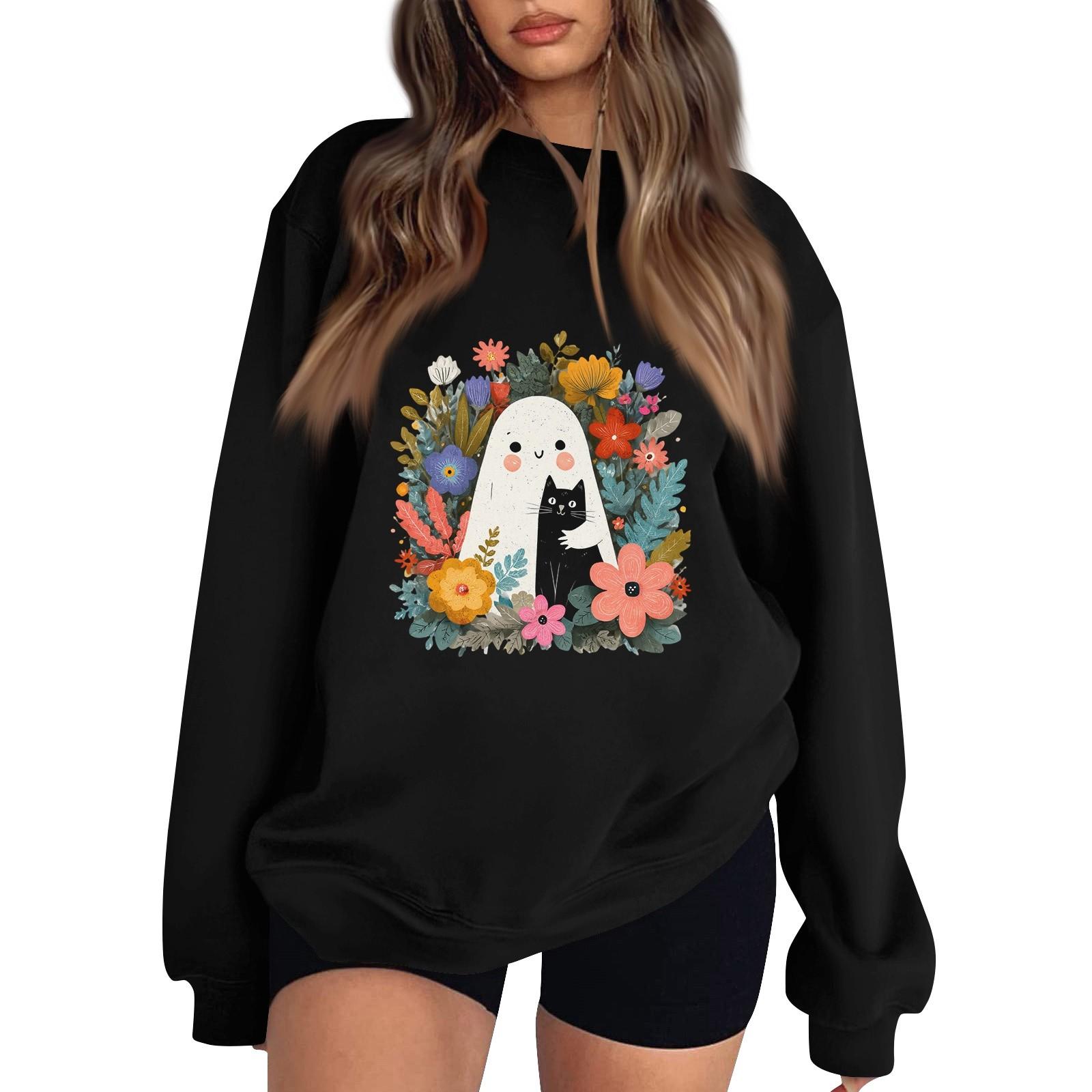 

Женский пуловер с заниженной линией плеча, спортивный свитшот с принтом на Хэллоуин L