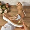 New foreign trade large size women's cool slippers summer European and American versatile slope heel Roman shoes women's platform loose shoes