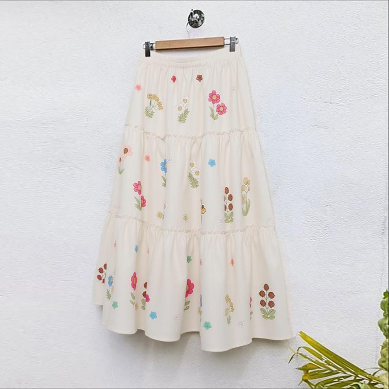 

ZANZEA Женские повседневные длинные юбки с эластичной талией, свободного кроя, летние, с цветочным принтом 4XL абрикосовый