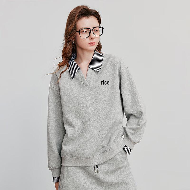 Chuyu Women's Faux Two-Piece Embroidered Polo Sweatshirt