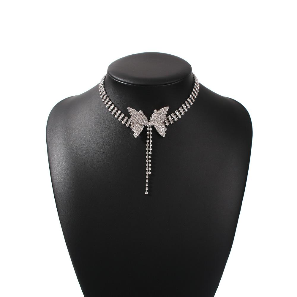 Tooxika Temperament Full Diamond Bow Short Necklace Fashion Trend Sweet Niche Choker Necklace Female