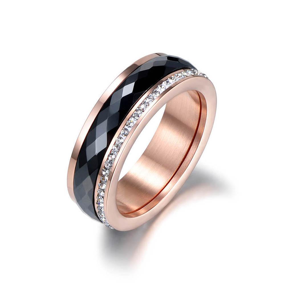 Classic Titanium Stainless Steel White/Black Ceramics Ring Jewelry CZ Crystal Wedding Engagement Rings For Women