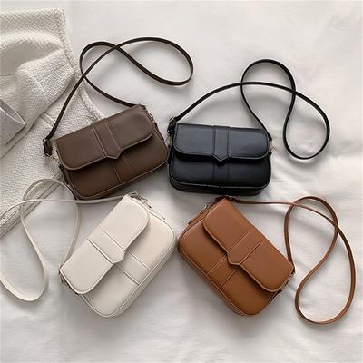 Trendige Satteltasche Damen PU Umhängetasche Einfache einfarbige Klappe Messenger Bag Designer Handtasche