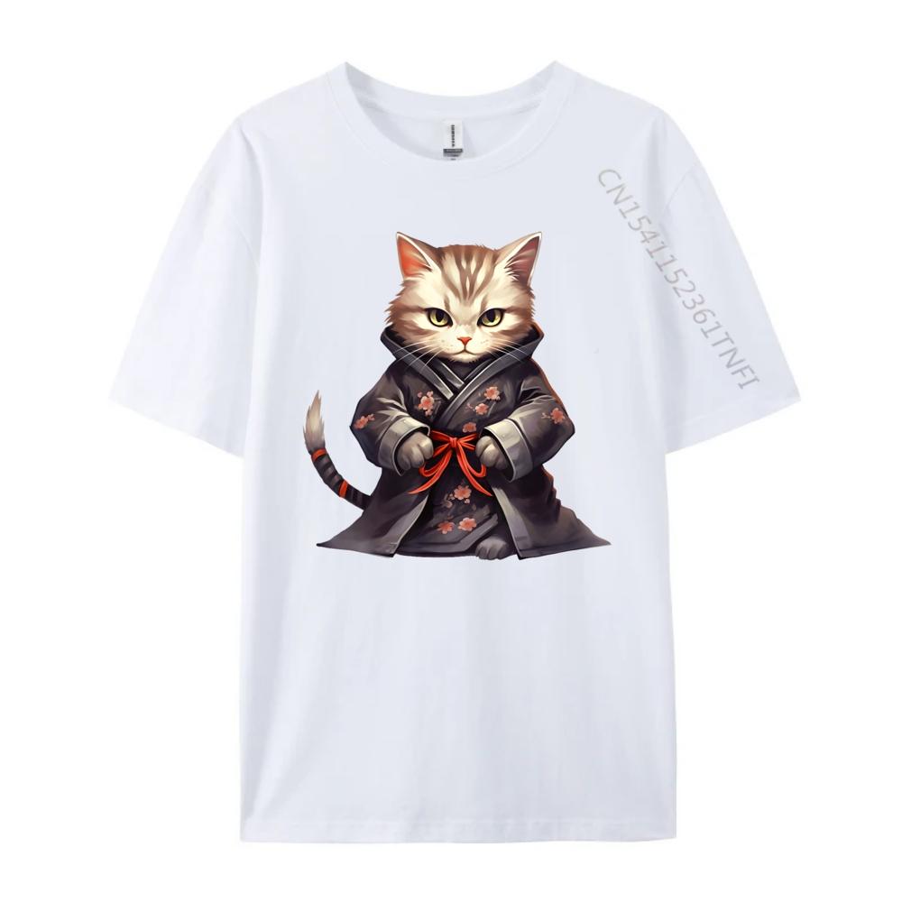 Cute Samurai Cat Japan Warrior Bushido Anime Mens Clothing 2025 T Shirt Men Tee Shirt Clothes Oversized T Shirt