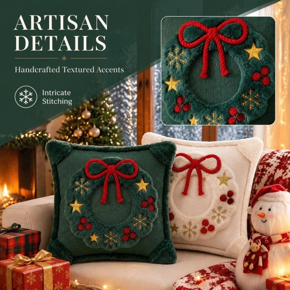 Christmas Wreath Christmas Pillowslip Plush Throw Cushion Case Throw Pillow Cover Home Decor