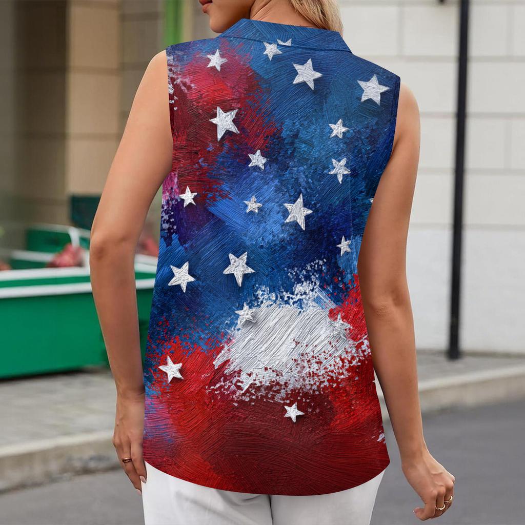 Women's Fashion Casual Lapel Sleeveless Color Shirt Women's V-Neck Up Tops