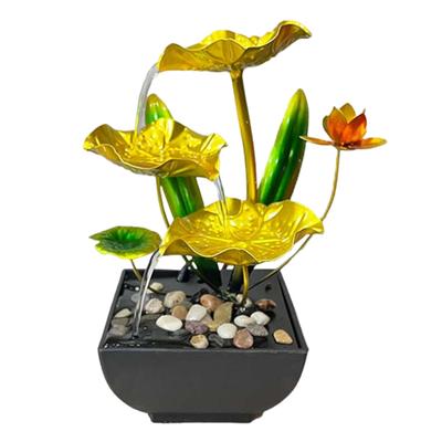 Fuente decorativa de hojas de loto doradas de 3 niveles para interiores, con flores y hojas, ideal para relajarse en la cascada, para el hogar y la oficina.